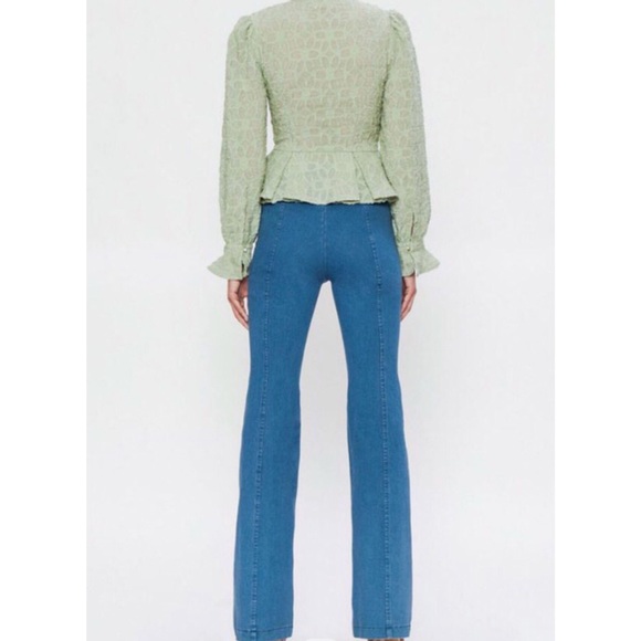 Mint green neck tie button peplum lace blouse top - Picture 7 of 9